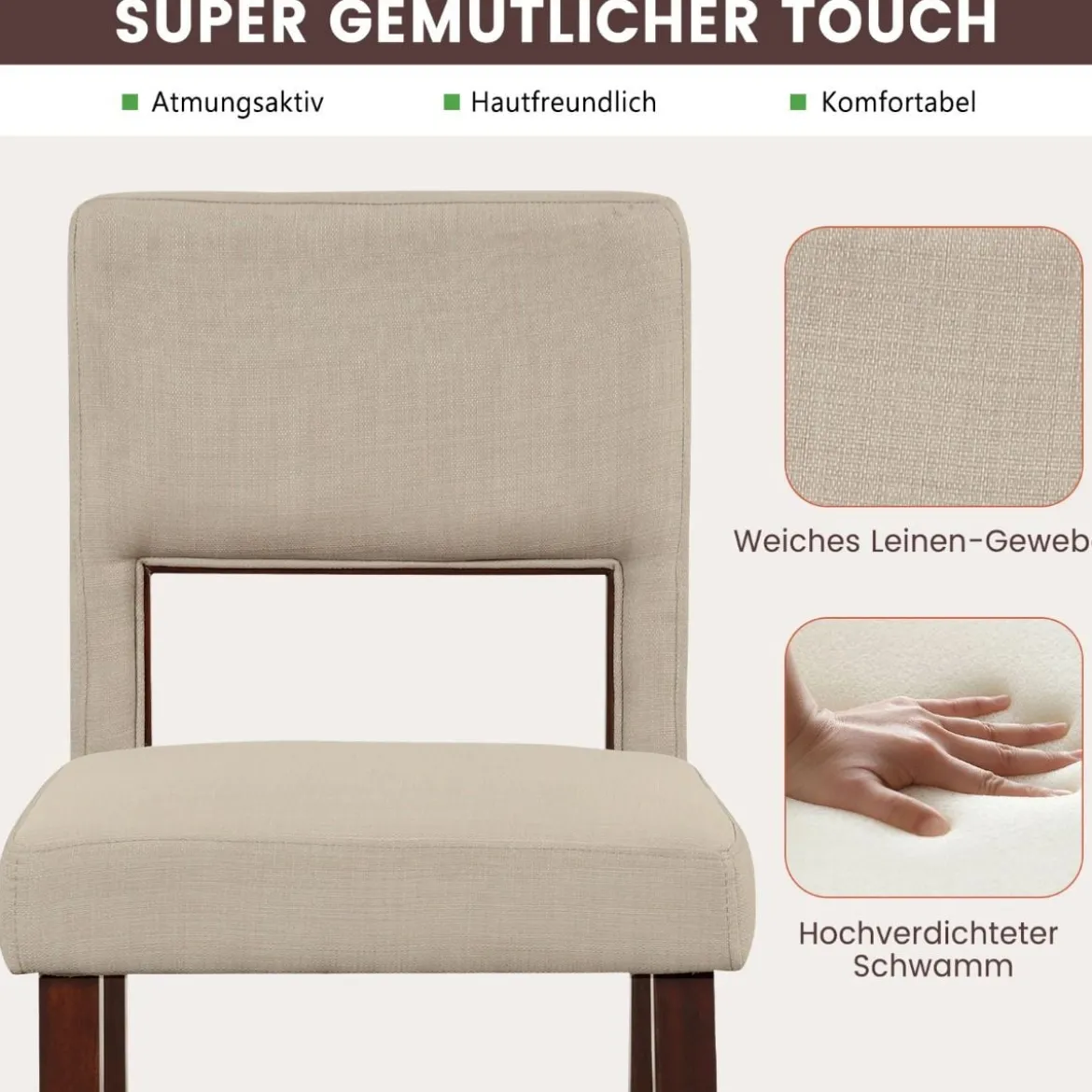 2-Teiliges Barstuhl-Set Leinen-Barhocker mit Ausgehöhlter Rückenlehne 48 x 52 x 98 cm Beige und Braun