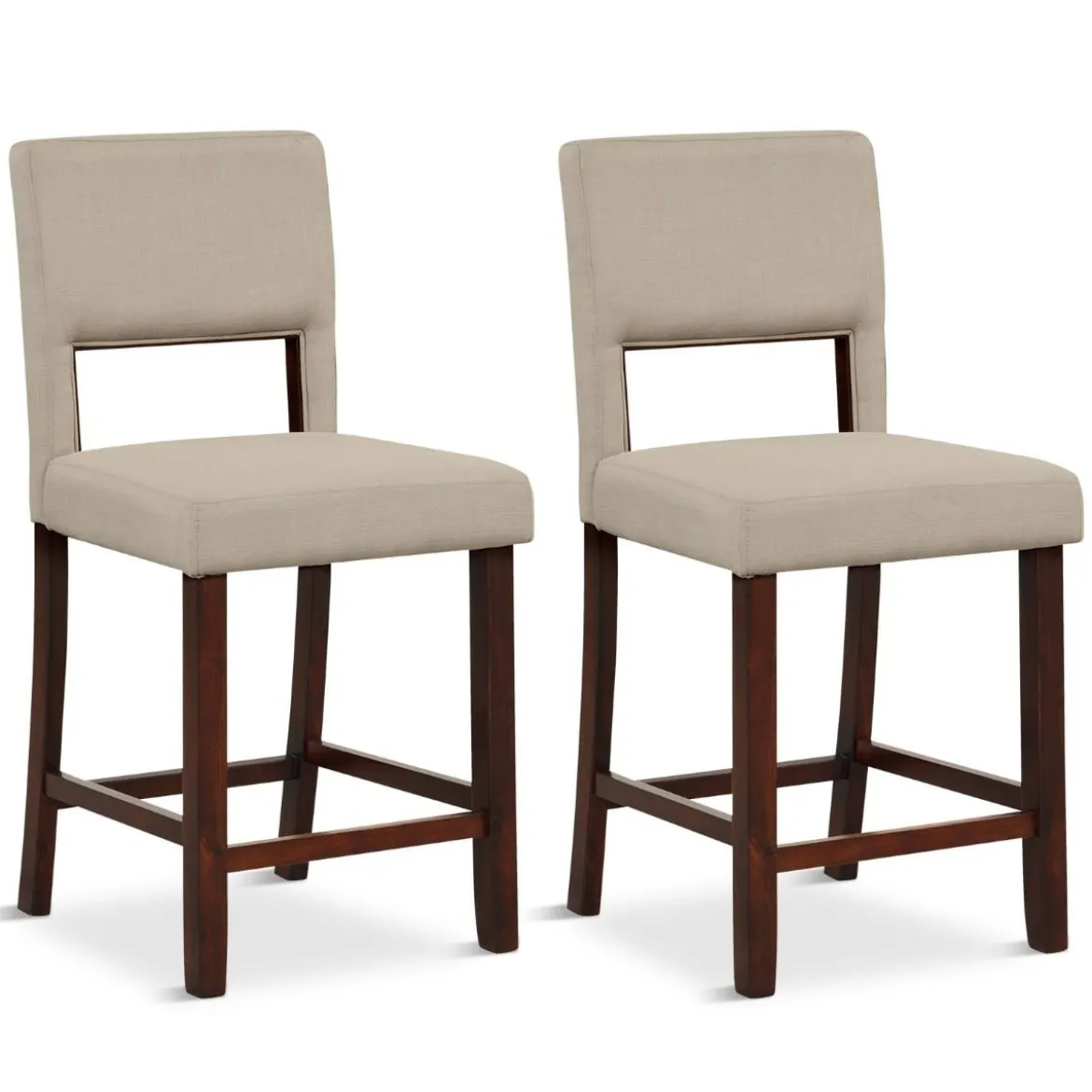 2-Teiliges Barstuhl-Set Leinen-Barhocker mit Ausgehöhlter Rückenlehne 48 x 52 x 98 cm Beige und Braun