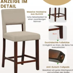 2-Teiliges Barstuhl-Set Leinen-Barhocker mit Ausgehöhlter Rückenlehne 48 x 52 x 98 cm Beige und Braun