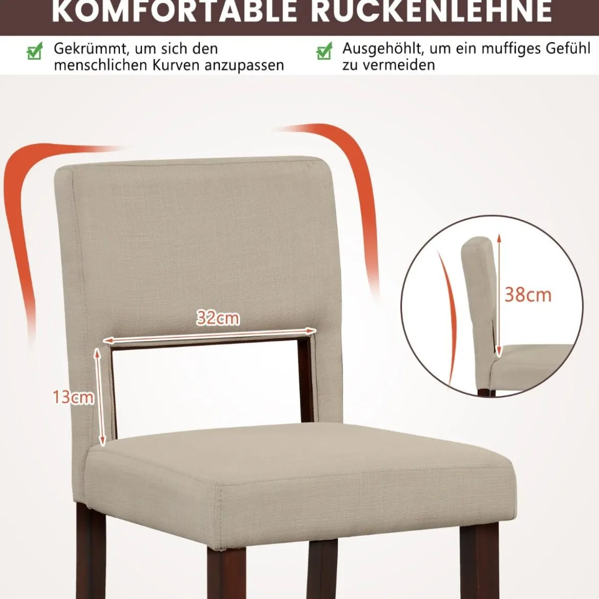 2-Teiliges Barstuhl-Set Leinen-Barhocker mit Ausgehöhlter Rückenlehne 48 x 52 x 98 cm Beige und Braun