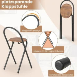 3-teiliges Bartisch Set Klappbarer Esstisch auf Rollen mit 2 Regalen & 4 Körben Braun