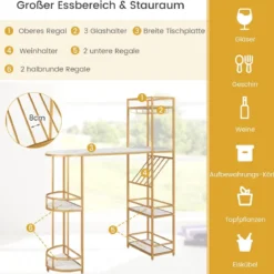 3 teiliges Bartisch Set Mamor mit Ablagefächern Glashalter & Weinregal Tresentisch mit 2 Hockern