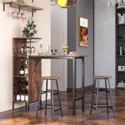 3-teiliges Bartisch- & Stuhl-Set Industrieller Pub-Tisch & Hocker Kaffee