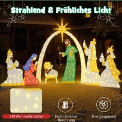 7-teiliges beleuchtetes Weihnachtskrippenset 15 m hohe vorbeleuchtete Heilige Familie und 3 Weise mit 310 warmweißen LED-Lichtern