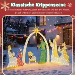 7-teiliges beleuchtetes Weihnachtskrippenset 15 m hohe vorbeleuchtete Heilige Familie und 3 Weise mit 310 warmweißen LED-Lichtern