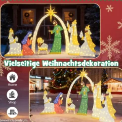 7-teiliges beleuchtetes Weihnachtskrippenset 15 m hohe vorbeleuchtete Heilige Familie und 3 Weise mit 310 warmweißen LED-Lichtern