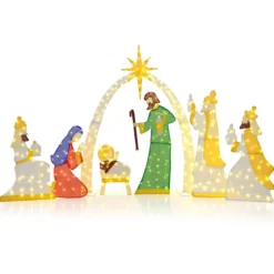 7-teiliges beleuchtetes Weihnachtskrippenset 15 m hohe vorbeleuchtete Heilige Familie und 3 Weise mit 310 warmweißen LED-Lichtern