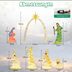7-teiliges beleuchtetes Weihnachtskrippenset 15 m hohe vorbeleuchtete Heilige Familie und 3 Weise mit 310 warmweißen LED-Lichtern