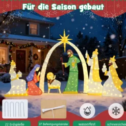 7-teiliges beleuchtetes Weihnachtskrippenset 15 m hohe vorbeleuchtete Heilige Familie und 3 Weise mit 310 warmweißen LED-Lichtern