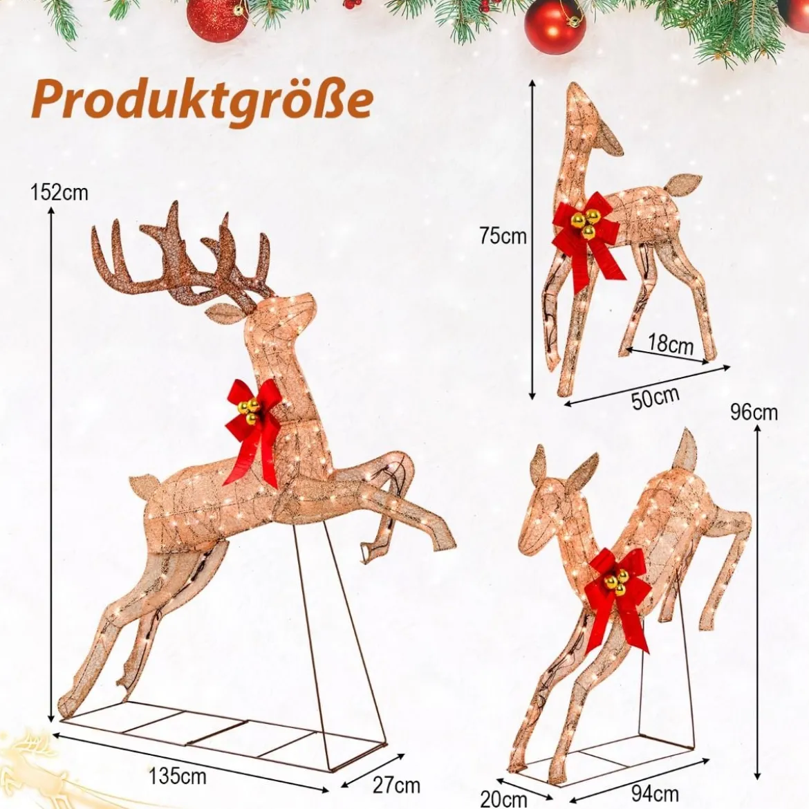 3-Teiliges Beleuchtetes Weihnachtsrentier Weihnachtsrentier-Familienset