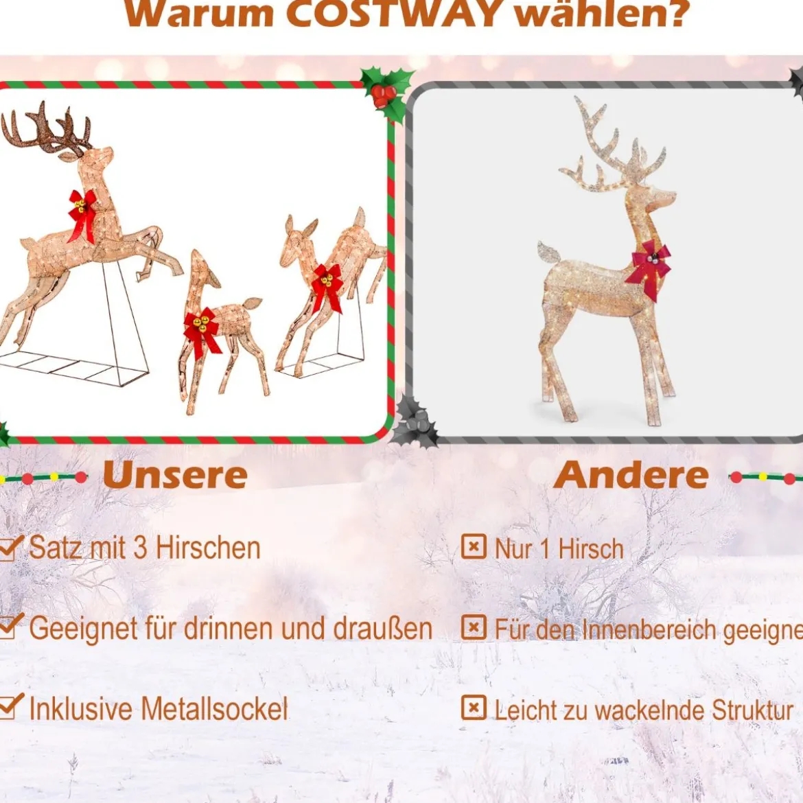 3-Teiliges Beleuchtetes Weihnachtsrentier Weihnachtsrentier-Familienset