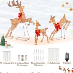 3-Teiliges Beleuchtetes Weihnachtsrentier Weihnachtsrentier-Familienset
