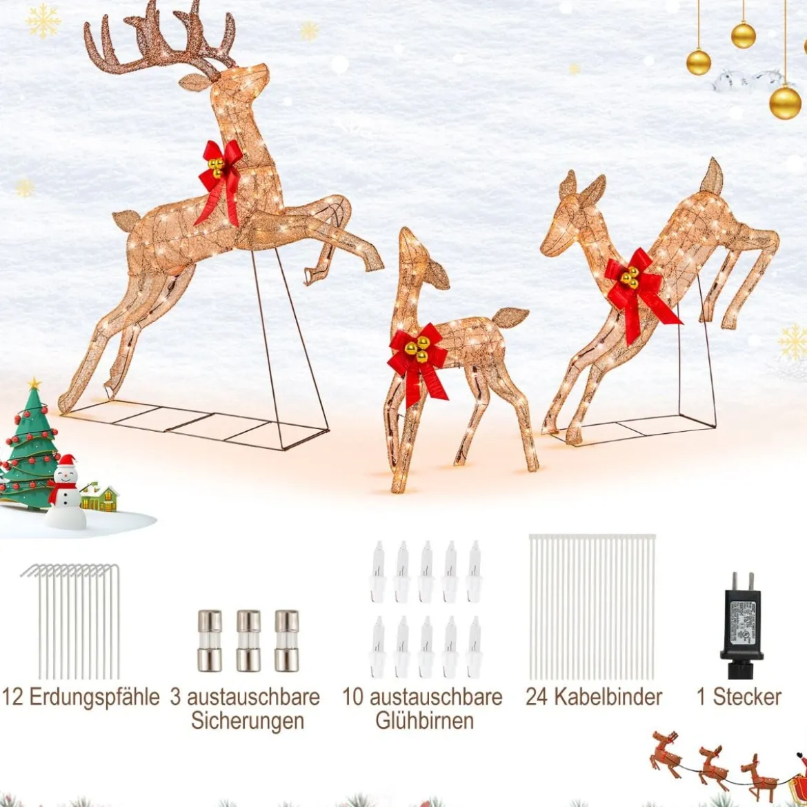 3-Teiliges Beleuchtetes Weihnachtsrentier Weihnachtsrentier-Familienset