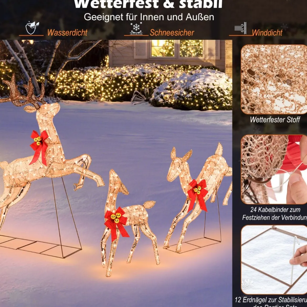 3-Teiliges Beleuchtetes Weihnachtsrentier Weihnachtsrentier-Familienset