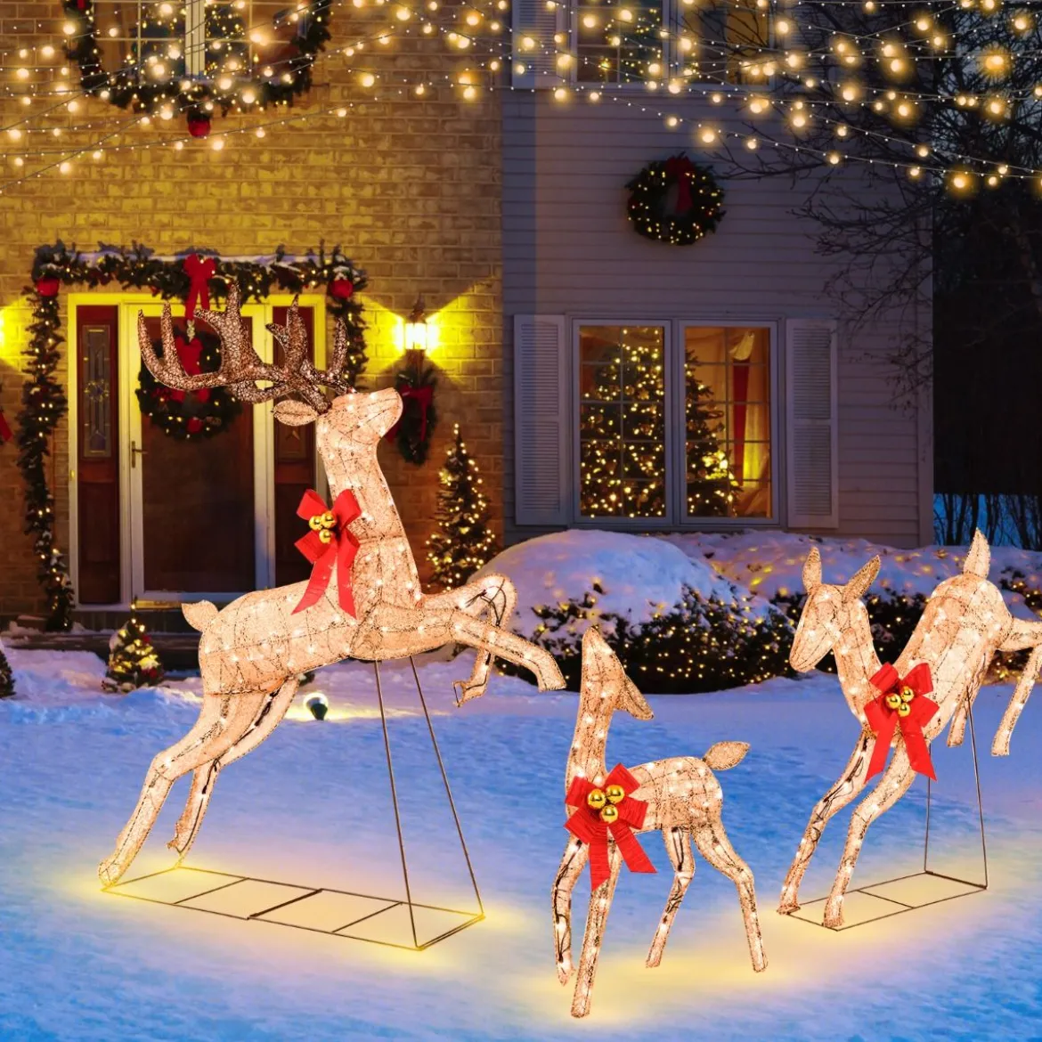 3-Teiliges Beleuchtetes Weihnachtsrentier Weihnachtsrentier-Familienset
