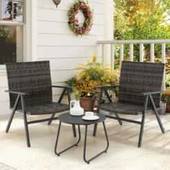 3-teiliges Bistro-Set für den Außenbereich Gartenmöbel-Set inkl. runder Beistelltisch & 2 Stühle aus Metallrahmen
