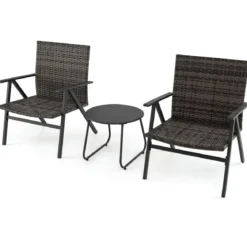 3-teiliges Bistro-Set für den Außenbereich Gartenmöbel-Set inkl. runder Beistelltisch & 2 Stühle aus Metallrahmen