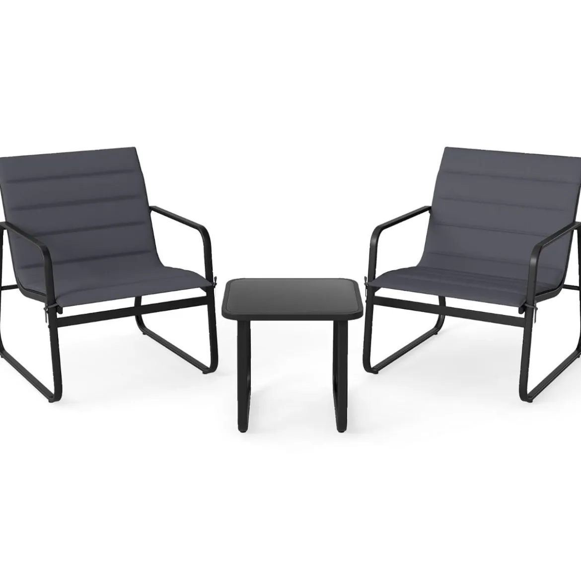3-teiliges Bistro-Set für die Terrasse Outdoor-Stühle & Beistelltisch mit abnehmbaren Kissen Grau