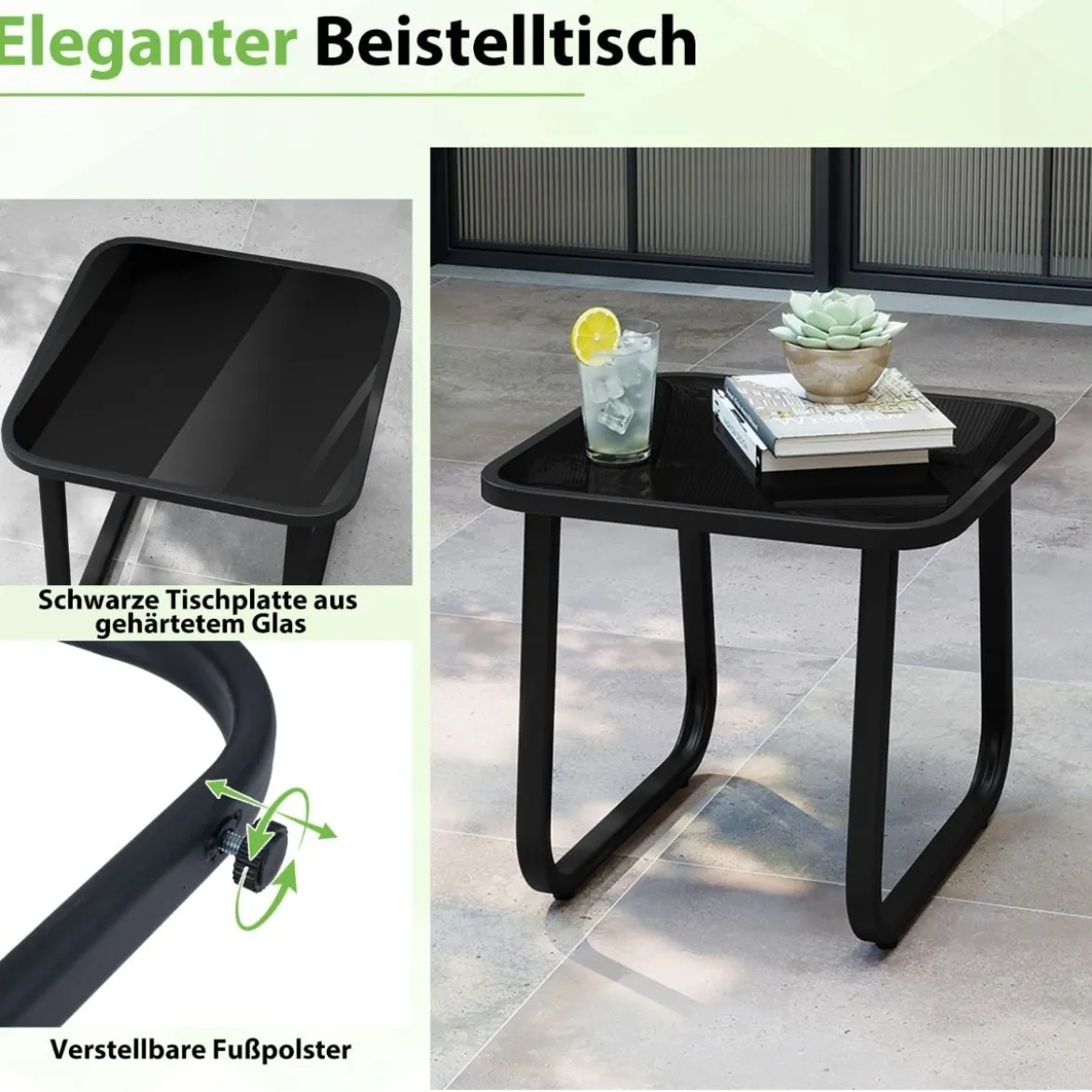3-teiliges Bistro-Set für die Terrasse Outdoor-Stühle & Beistelltisch mit abnehmbaren Kissen Grau