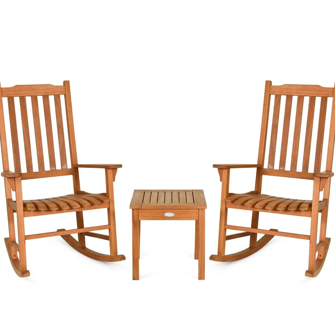 3-Teiliges Bistro-Set mit Schaukelstühlen aus Eukalyptusholz Natur