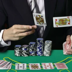 500-teiliges Casino Pokerset mit Chips & Spielkarten & Würfel & Händler-Chips & Tischtuch Silber