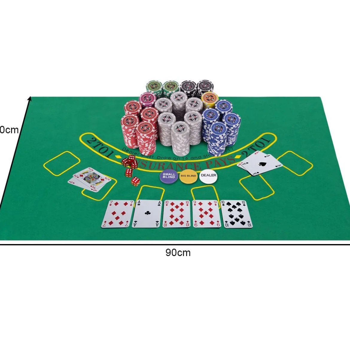 500-teiliges Casino Pokerset mit Chips & Spielkarten & Würfel & Händler-Chips & Tischtuch Silber