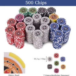 500-teiliges Casino Pokerset mit Chips & Spielkarten & Würfel & Händler-Chips & Tischtuch Schwarz
