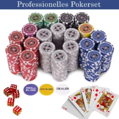 500-teiliges Casino Pokerset mit Chips & Spielkarten & Würfel & Händler-Chips & Tischtuch Schwarz