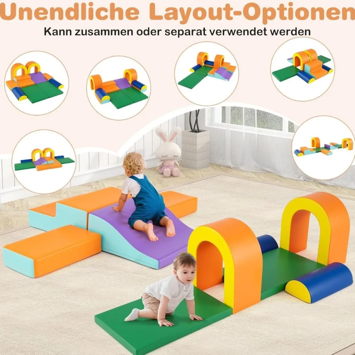 10 Teilige Schaumstoff Bausteine Softbausteine zum Krabbeln Klettern Rutschen, Riesenbausteine Orange