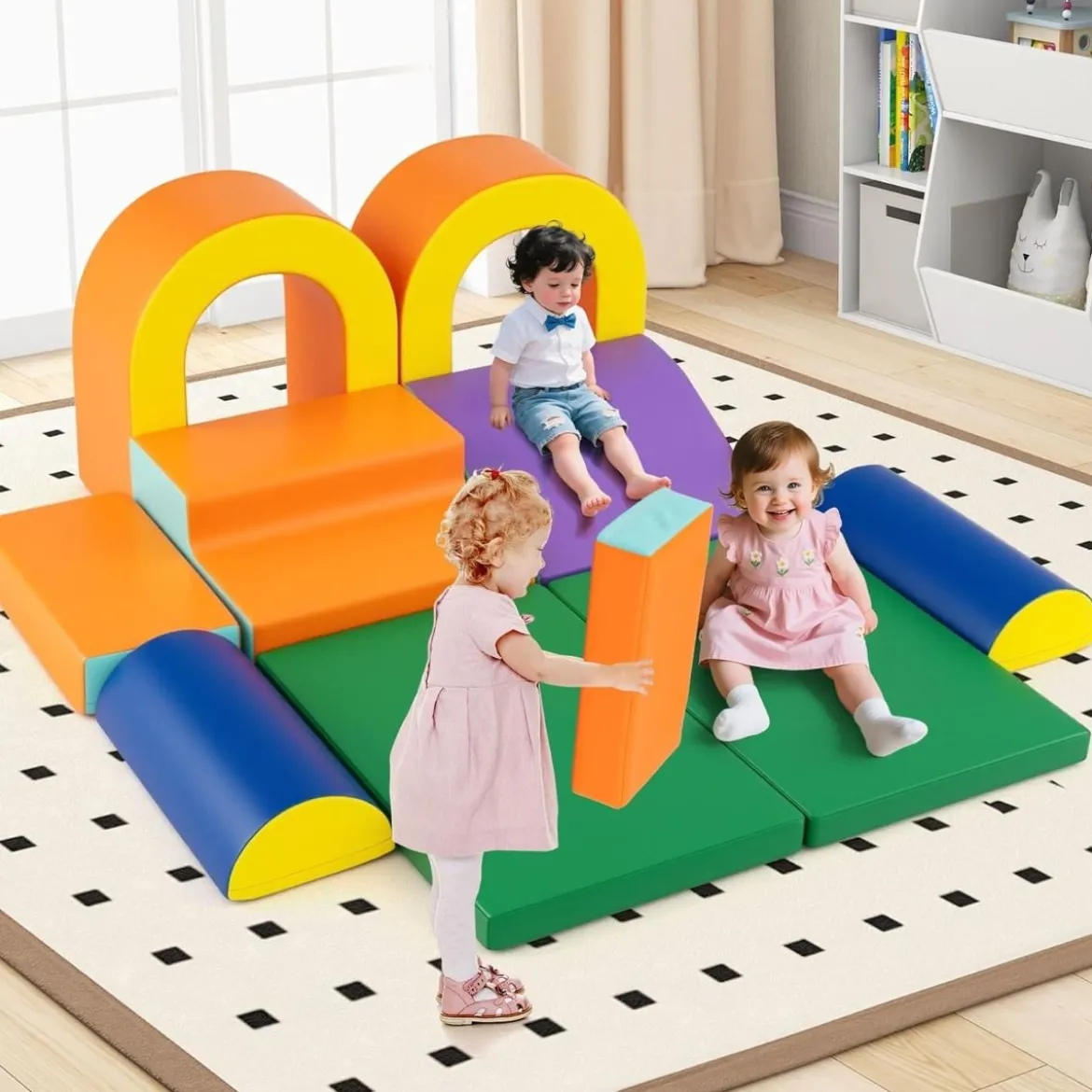 10 Teilige Schaumstoff Bausteine Softbausteine zum Krabbeln Klettern Rutschen, Riesenbausteine Orange