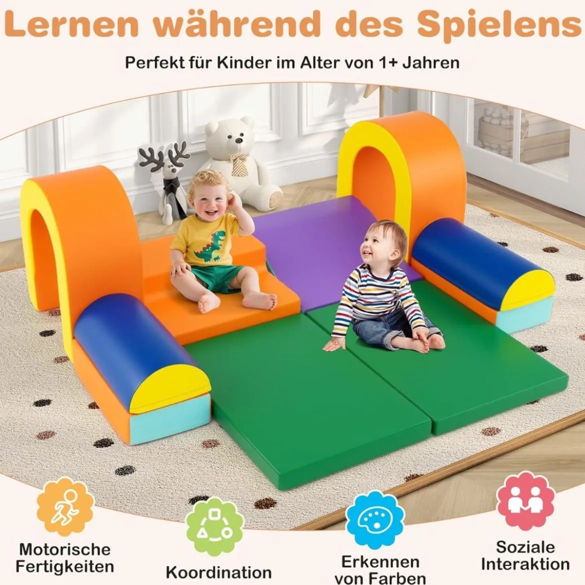 10 Teilige Schaumstoff Bausteine Softbausteine zum Krabbeln Klettern Rutschen, Riesenbausteine Orange