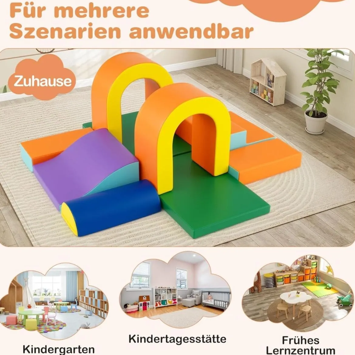 10 Teilige Schaumstoff Bausteine Softbausteine zum Krabbeln Klettern Rutschen, Riesenbausteine Orange