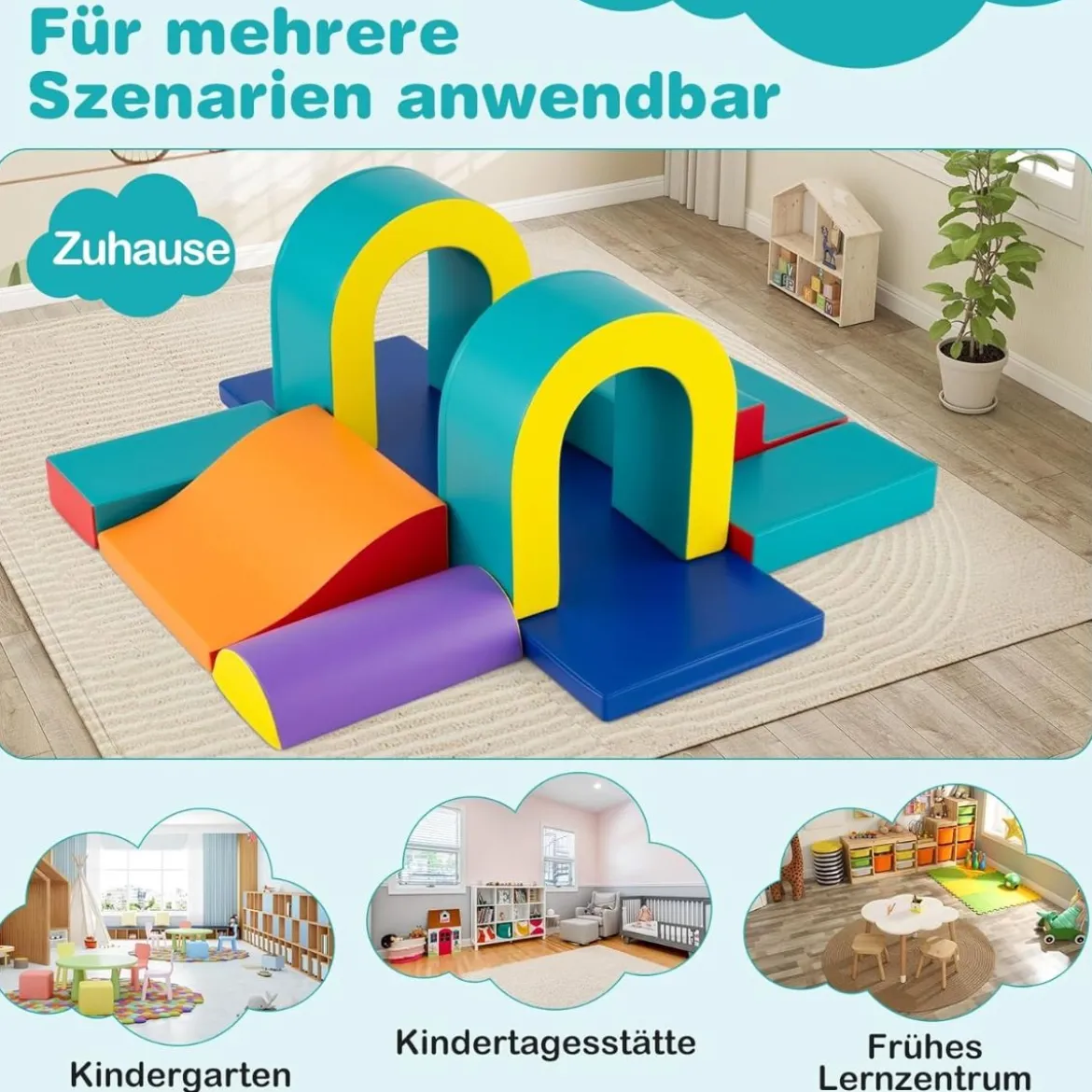 10 Teilige Schaumstoff Bausteine Softbausteine zum Krabbeln Klettern Rutschen Riesenbausteine Grün