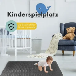 12-teilige Schutzmatte EVA Sportmatte mit Rand Bodenbelag Weichschaum-Puzzleteilmatte Schwarz
