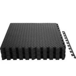 12-teilige Schutzmatte EVA Sportmatte mit Rand Bodenbelag Weichschaum-Puzzleteilmatte Schwarz