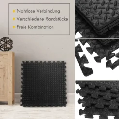 12-teilige Schutzmatte EVA Sportmatte mit Rand Bodenbelag Weichschaum-Puzzleteilmatte Schwarz