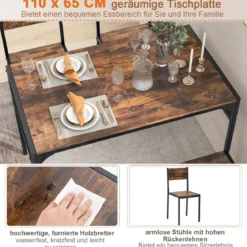 4-teiliges Essgruppen Set Küchentisch mit 2 Stühlen & 1 Bank & Regal Industrie Sitzgruppe Braun