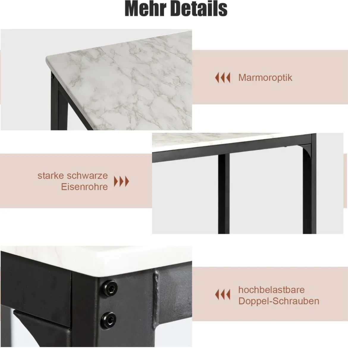 3 teiliges Esstisch Set Bartisch Set mit 2 Gepolsterten Barhockern Metallgestell Weiß