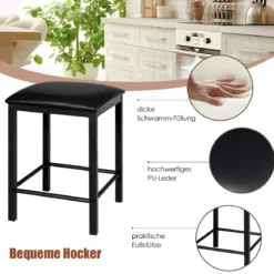 3 teiliges Esstisch Set Bartisch Set mit 2 Gepolsterten Barhockern Metallgestell Weiß