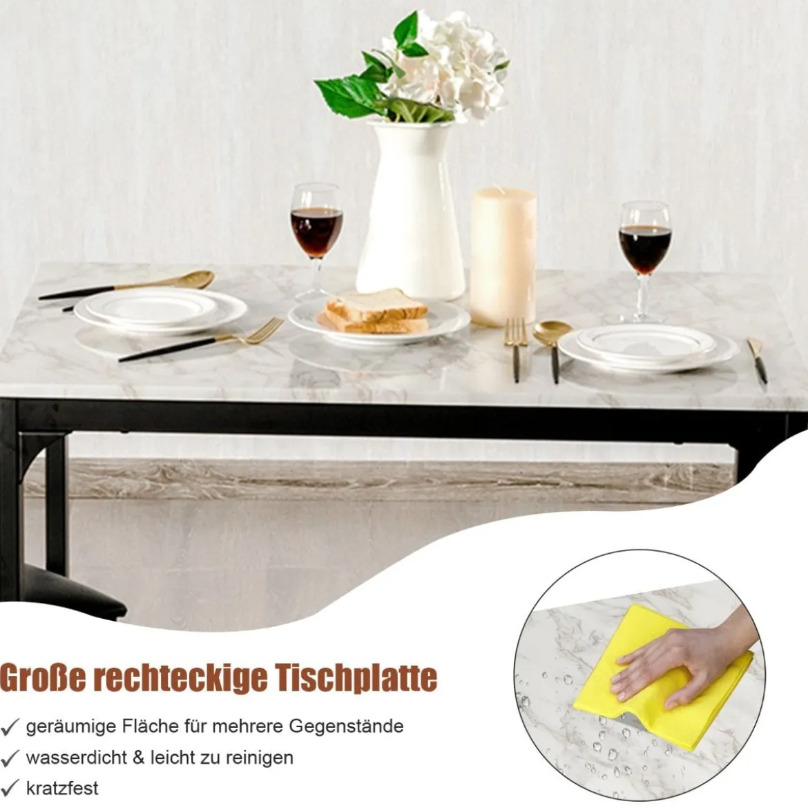 3 teiliges Esstisch Set Bartisch Set mit 2 Gepolsterten Barhockern Metallgestell Weiß