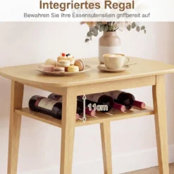 3-teiliges Esstisch Set für 2 Personen Essgruppe aus Holz mit Rutschfesten Fußpolstern Beige+Natur