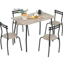 5 teiliges Esstisch-Set für 4 Personen rechteckiger Esszimmertisch und 4 Stühle Metallgestell Sitzgruppe platzsparend