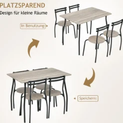 5 teiliges Esstisch-Set für 4 Personen rechteckiger Esszimmertisch und 4 Stühle Metallgestell Sitzgruppe platzsparend