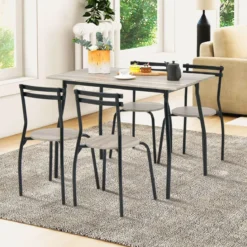 5 teiliges Esstisch-Set für 4 Personen rechteckiger Esszimmertisch und 4 Stühle Metallgestell Sitzgruppe platzsparend