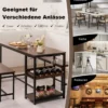 3-teiliges Esstisch Set für 4 Personen mit 2 Bänke & Glashalter & Weinregal Kaffee+Schwarz