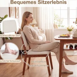 3-teiliges Esstisch Set für 2 Personen Essgruppe aus Holz mit Rutschfesten Fußpolstern Beige+Kirsche