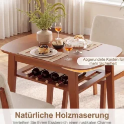 3-teiliges Esstisch Set für 2 Personen Essgruppe aus Holz mit Rutschfesten Fußpolstern Beige+Kirsche