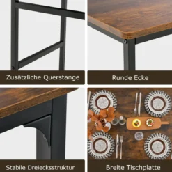 4-teiliges Esstisch Set Küchentisch mit 2 Stühlen & 1 Bank & Regal Industrie Essgruppe