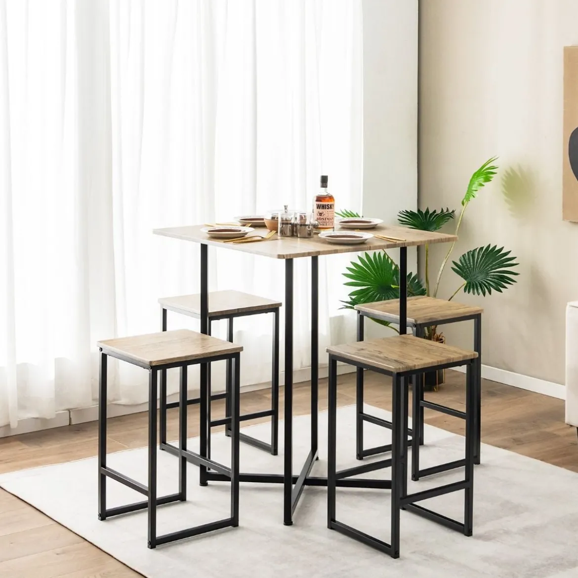 5-Teiliges Esstisch-Set Küchentisch mit 4 Hockern