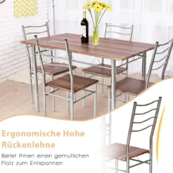5-teiliges Esstisch-Set Küchentisch mit 4 Stühlen Essgruppe mit hoher Rückenlehne Walnuss